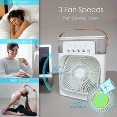Portable Humidifier Fan Air Conditioner USB Mist Fan Rechargeable With LED Light